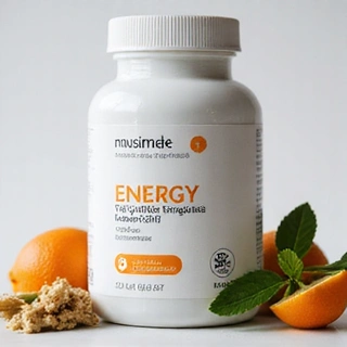 Envase de un suplemento de energía para hombres, con diseño limpio y natural.