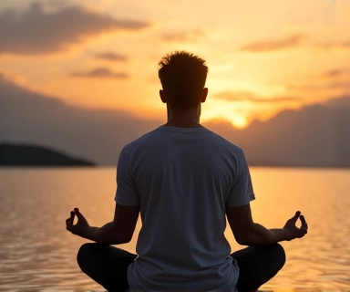 Representación de un hombre en calma y equilibrio, quizás meditando o disfrutando de la naturaleza, simbolizando bienestar general.