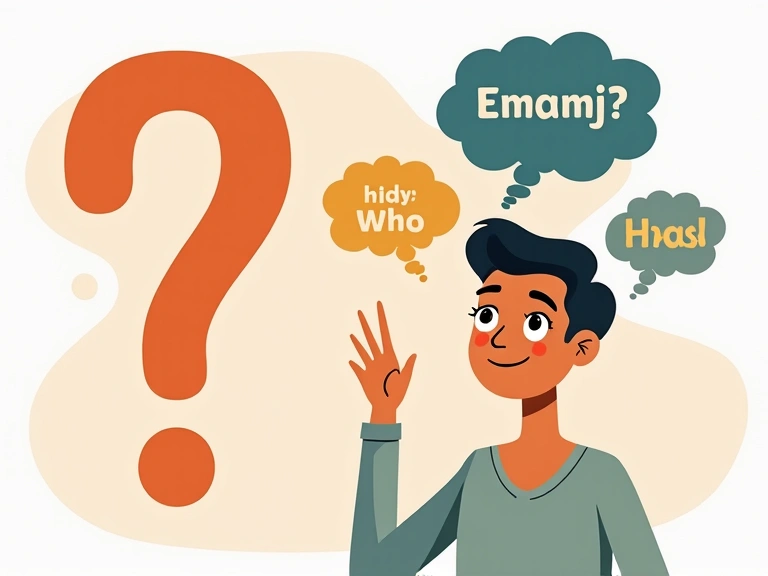 Ilustración de una persona buscando respuestas en un gran signo de interrogación.